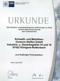 SMC Steffen GmbH - IHK Ehrenurkunde
